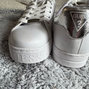 Guess Women's White Sneakers with Silver Accents